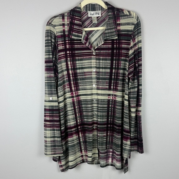 Joseph Ribkoff Casual Plaid Multicoloured Striped Roll Up Sleeve Blouse Size 10 - Picture 2 of 14